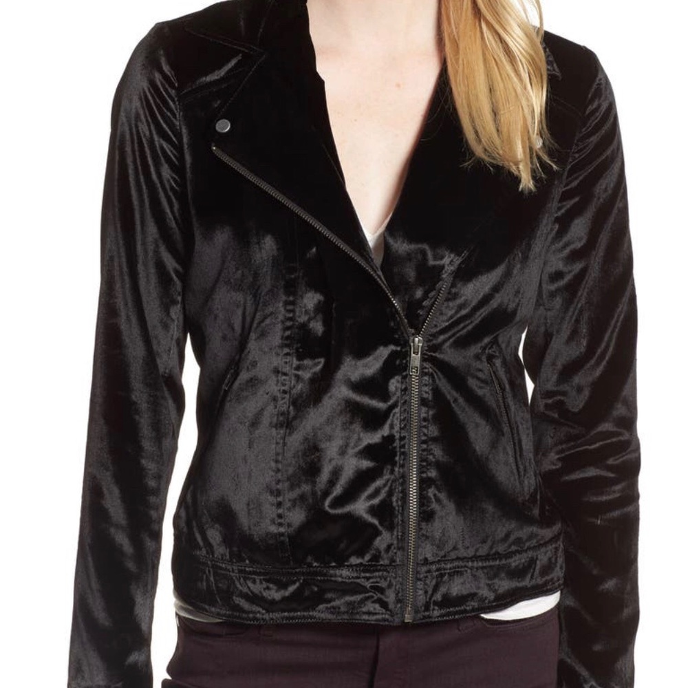 Trouve Velvet Moto Asymmetrical Zip Up Jacket